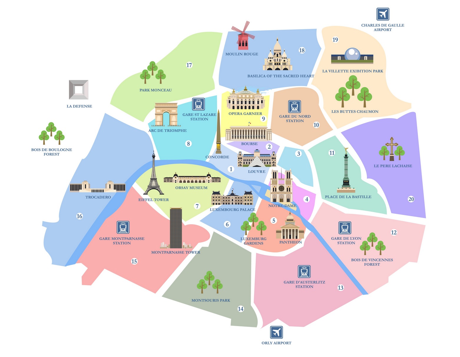 Detailed Paris Famous Places